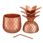 Ananas Becher für Cocktails mit Deckel und Strohhalm (300 ml, Farbe Bronze)
