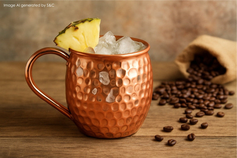 Ein elegant servierter Espresso Cocktail in einem hochwertigen Kupferbecher - der perfekte Genussmoment für Kaffeeliebhaber und Cocktailfans