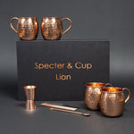 Líon Copper Cup Set - 4x Moscow Mule Cups (500 ml) + 6-piece accessory set