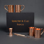 Barca Copper Cup Set - 4x cocktail cups (hammered, 400 ml) + 6-piece accessory set