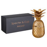 Pineapple Cup for cocktails with lid and straw (300 ml, gold color)