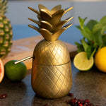 Ananas Becher für Cocktails mit Deckel und Strohhalm (300 ml, Farbe Gold)